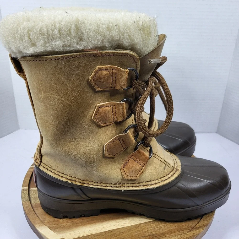 Sorel Alpine Vintage Women 6 Winter Boot Made in Canada Tan Brown Leather Rubber